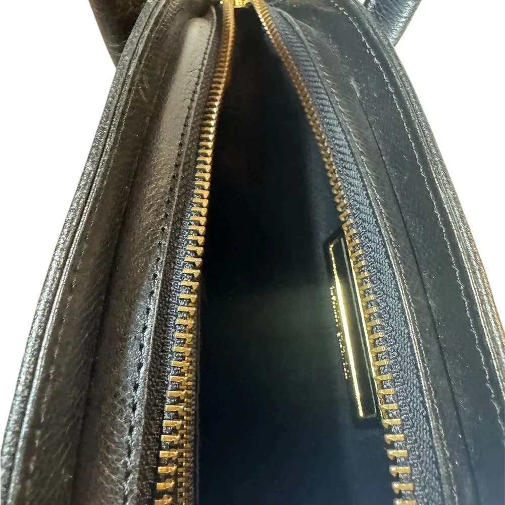 VALENTINO GARAVANI Black Saffiano Leather Bowler Dome Top Handle Bag Vtg Auth